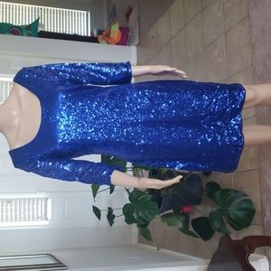 My Michelle 13 vivid blue sequins fitted dress scoop neck sparkly midi